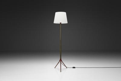  Lyfa Brass and Wood Floor Lamp with Tripod Base by Lyfa Denmark ca 1960s