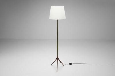  Lyfa Brass and Wood Floor Lamp with Tripod Base by Lyfa Denmark ca 1960s