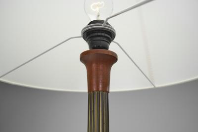  Lyfa Brass and Wood Floor Lamp with Tripod Base by Lyfa Denmark ca 1960s