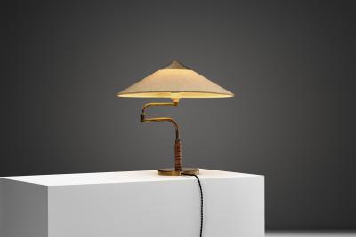  Lyfa Brass and Wood Table Lamp with Rotating Arm for Lyfa Denmark 1950s