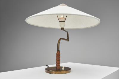  Lyfa Brass and Wood Table Lamp with Rotating Arm for Lyfa Denmark 1950s