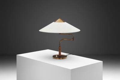  Lyfa Brass and Wood Table Lamp with Rotating Arm for Lyfa Denmark 1950s