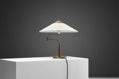  Lyfa Brass and Wood Table Lamp with Rotating Arm for Lyfa Denmark 1950s