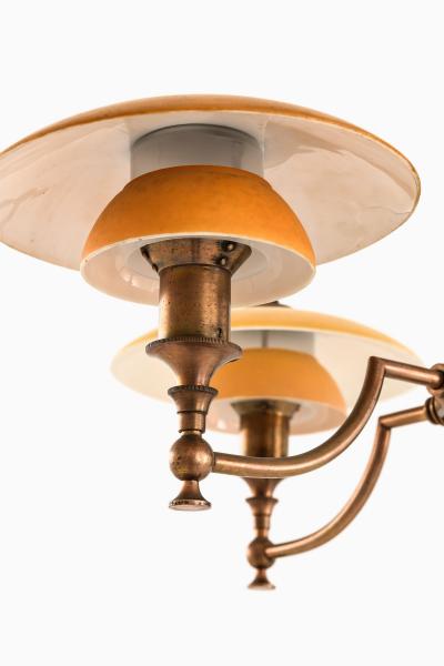  Lyfa Ceiling Lamp in Brass and Glass by Lyfa 1930s