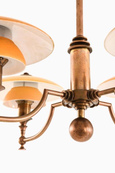  Lyfa Ceiling Lamp in Brass and Glass by Lyfa 1930s