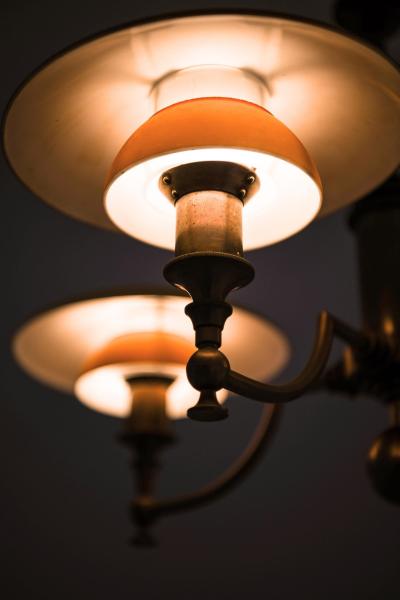  Lyfa Ceiling Lamp in Brass and Glass by Lyfa 1930s