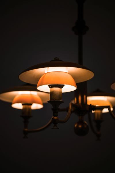  Lyfa Ceiling Lamp in Brass and Glass by Lyfa 1930s