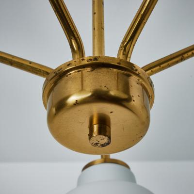  Lyfa Large 1950s Bent Karlby 5 Arm Glass and Brass Chandelier for Lyfa