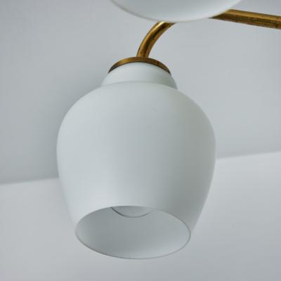  Lyfa Large 1950s Bent Karlby 5 Arm Glass and Brass Chandelier for Lyfa