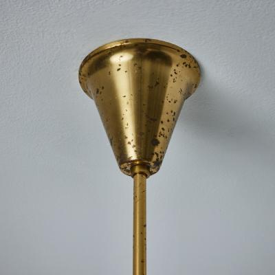  Lyfa Large 1950s Bent Karlby 5 Arm Glass and Brass Chandelier for Lyfa