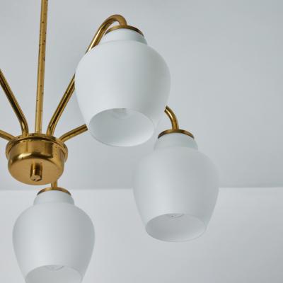  Lyfa Large 1950s Bent Karlby 5 Arm Glass and Brass Chandelier for Lyfa