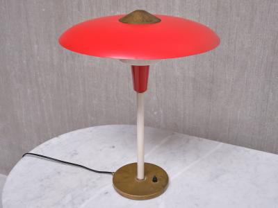  Lyfa Lyfa Red Table Desk Lamp in Brass and Metal Denmark Late 1950s