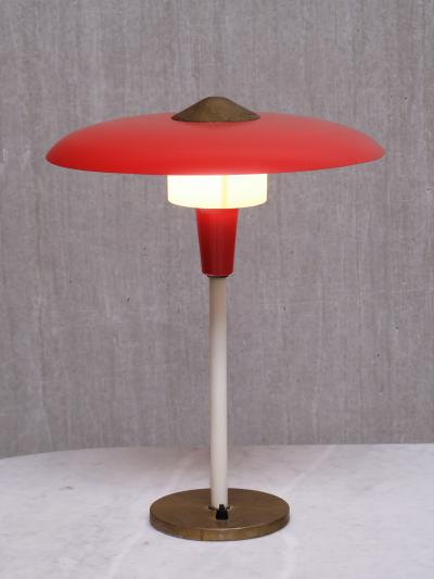  Lyfa Lyfa Red Table Desk Lamp in Brass and Metal Denmark Late 1950s