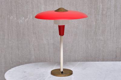  Lyfa Lyfa Red Table Desk Lamp in Brass and Metal Denmark Late 1950s
