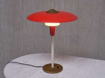 Lyfa Lyfa Red Table Desk Lamp in Brass and Metal Denmark Late 1950s