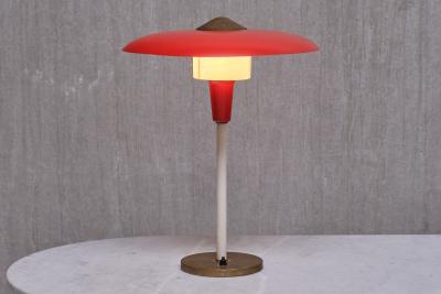  Lyfa Lyfa Red Table Desk Lamp in Brass and Metal Denmark Late 1950s