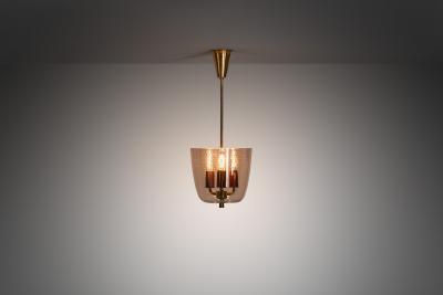  Lyfa Model P165 Brass and Glass Ceiling Lamp by LYFA Denmark 1940s