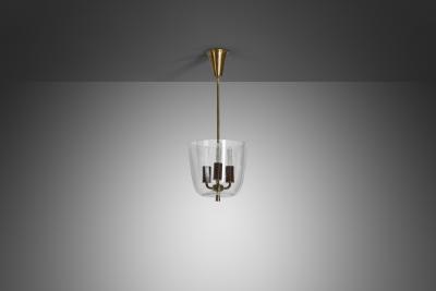  Lyfa Model P165 Brass and Glass Ceiling Lamp by LYFA Denmark 1940s