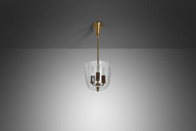  Lyfa Model P165 Brass and Glass Ceiling Lamp by LYFA Denmark 1940s