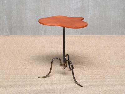  Lysberg Hansen Therp Sculptural Lysberg Hansen Therp Brass Side Table Leather Top Denmark 1940s