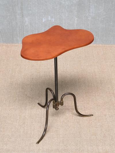  Lysberg Hansen Therp Sculptural Lysberg Hansen Therp Brass Side Table Leather Top Denmark 1940s