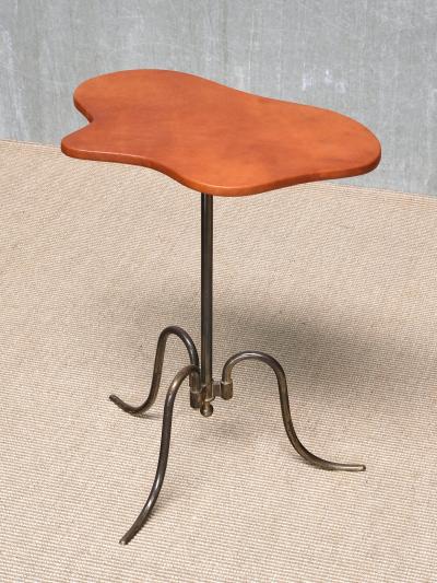 Lysberg Hansen Therp Sculptural Lysberg Hansen Therp Brass Side Table Leather Top Denmark 1940s