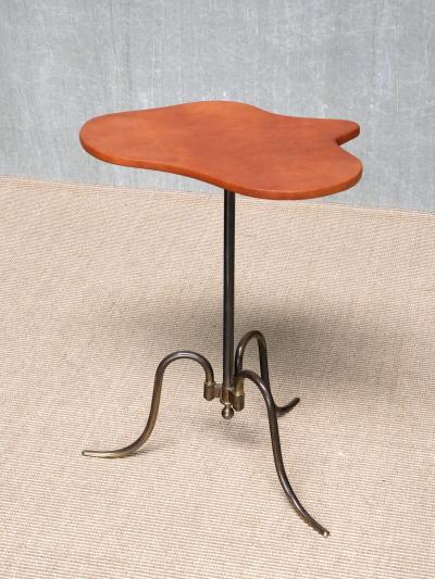 Lysberg Hansen Therp Sculptural Lysberg Hansen Therp Brass Side Table Leather Top Denmark 1940s