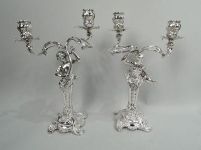  M H Wilkens S hne Two Pairs of German Art Nouveau Rococo Silver 2 Light Candelabra