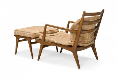  M Singer Sons Furniture Bertha Schaefer for Singer Sons Plaid and Walnut Lounge Chair and Footstool