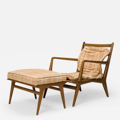  M Singer Sons Furniture Bertha Schaefer for Singer Sons Plaid and Walnut Lounge Chair and Footstool
