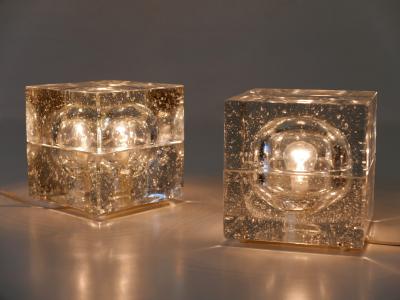  M ller Zimmer Leuchten Set of Two Hand Blown Ice Glass Cube Table Lamps by M ller Zimmer Germany