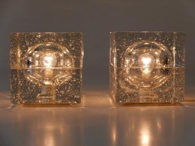  M ller Zimmer Leuchten Set of Two Hand Blown Ice Glass Cube Table Lamps by M ller Zimmer Germany