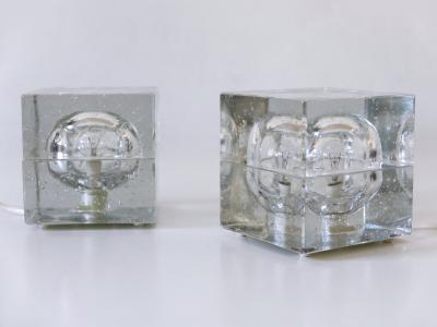  M ller Zimmer Leuchten Set of Two Hand Blown Ice Glass Cube Table Lamps by M ller Zimmer Germany