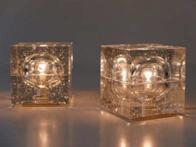  M ller Zimmer Leuchten Set of Two Hand Blown Ice Glass Cube Table Lamps by M ller Zimmer Germany