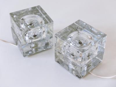  M ller Zimmer Leuchten Set of Two Hand Blown Ice Glass Cube Table Lamps by M ller Zimmer Germany