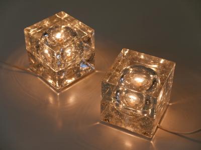  M ller Zimmer Leuchten Set of Two Hand Blown Ice Glass Cube Table Lamps by M ller Zimmer Germany