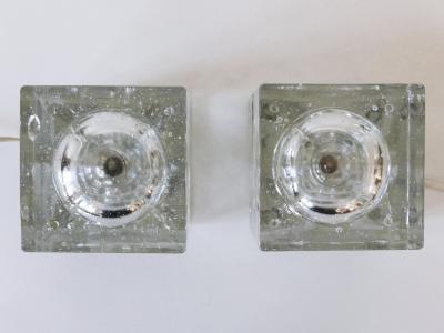  M ller Zimmer Leuchten Set of Two Hand Blown Ice Glass Cube Table Lamps by M ller Zimmer Germany
