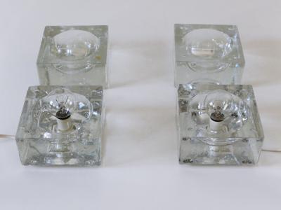  M ller Zimmer Leuchten Set of Two Hand Blown Ice Glass Cube Table Lamps by M ller Zimmer Germany