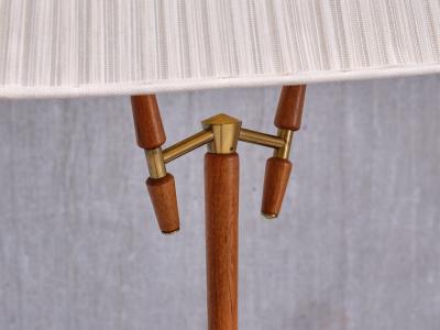  M llers Armatur Elektriska M ller Armatur Eskilstuna Two Arm Floor Lamp in Brass and Teak Sweden 1950s