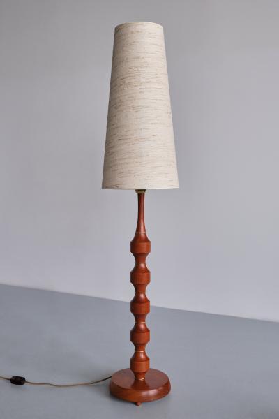  M llers Armatur Elektriska M llers Armatur Eskilstuna Floor Table Lamp in Teak Brass Silk Sweden 1950s