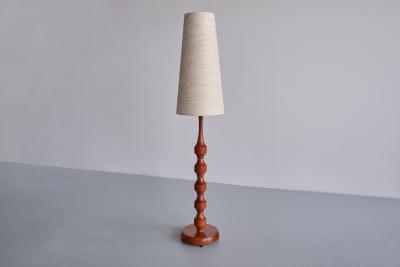  M llers Armatur Elektriska M llers Armatur Eskilstuna Floor Table Lamp in Teak Brass Silk Sweden 1950s