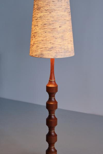  M llers Armatur Elektriska M llers Armatur Eskilstuna Floor Table Lamp in Teak Brass Silk Sweden 1950s