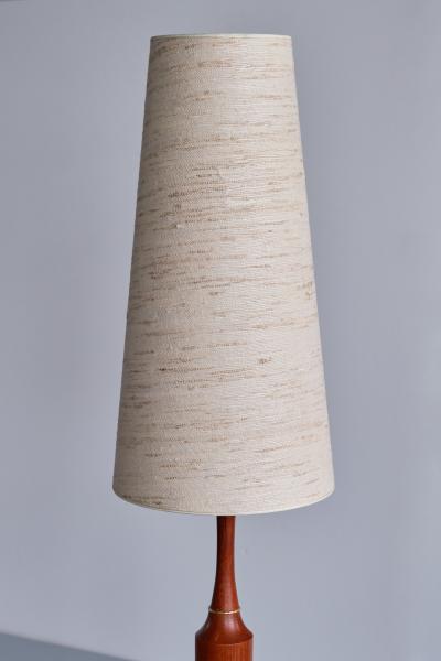  M llers Armatur Elektriska M llers Armatur Eskilstuna Floor Table Lamp in Teak Brass Silk Sweden 1950s