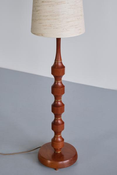  M llers Armatur Elektriska M llers Armatur Eskilstuna Floor Table Lamp in Teak Brass Silk Sweden 1950s