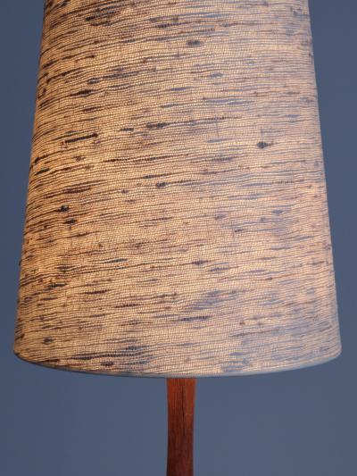  M llers Armatur Elektriska M llers Armatur Eskilstuna Floor Table Lamp in Teak Brass Silk Sweden 1950s