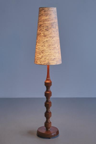  M llers Armatur Elektriska M llers Armatur Eskilstuna Floor Table Lamp in Teak Brass Silk Sweden 1950s