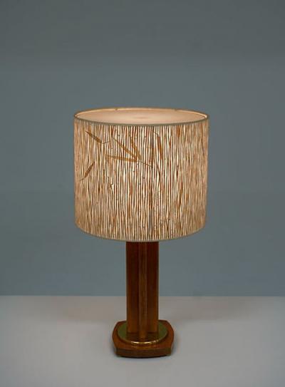  M llers Armatur Elektriska Scandinavian Midcentury Table Lamp in Oak and Brass by MAE Sweden