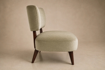  M veis Cimo Brazilian Modern Loveseat in Imbuia Wood and Sage Mohair Cimo Brazil