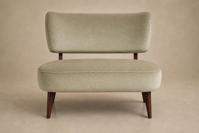  M veis Cimo Brazilian Modern Loveseat in Imbuia Wood and Sage Mohair Cimo Brazil