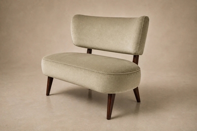  M veis Cimo Brazilian Modern Loveseat in Imbuia Wood and Sage Mohair Cimo Brazil